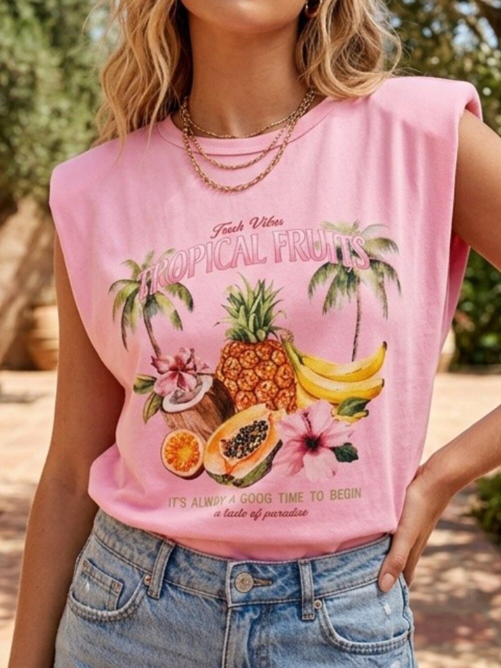 257 |  Tropical Fruit Print Tank T Shirt Top